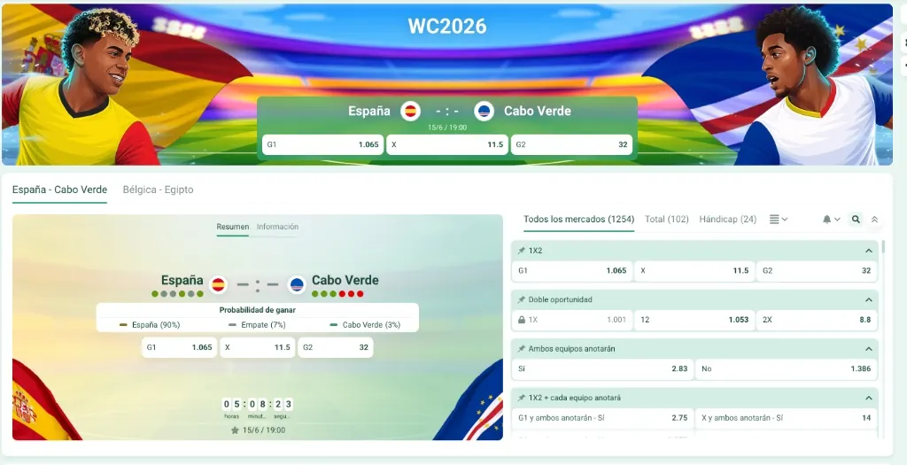 Vista previa de las cuotas y mercados del Mundial 2026 en BetWinner: España vs Cabo Verde